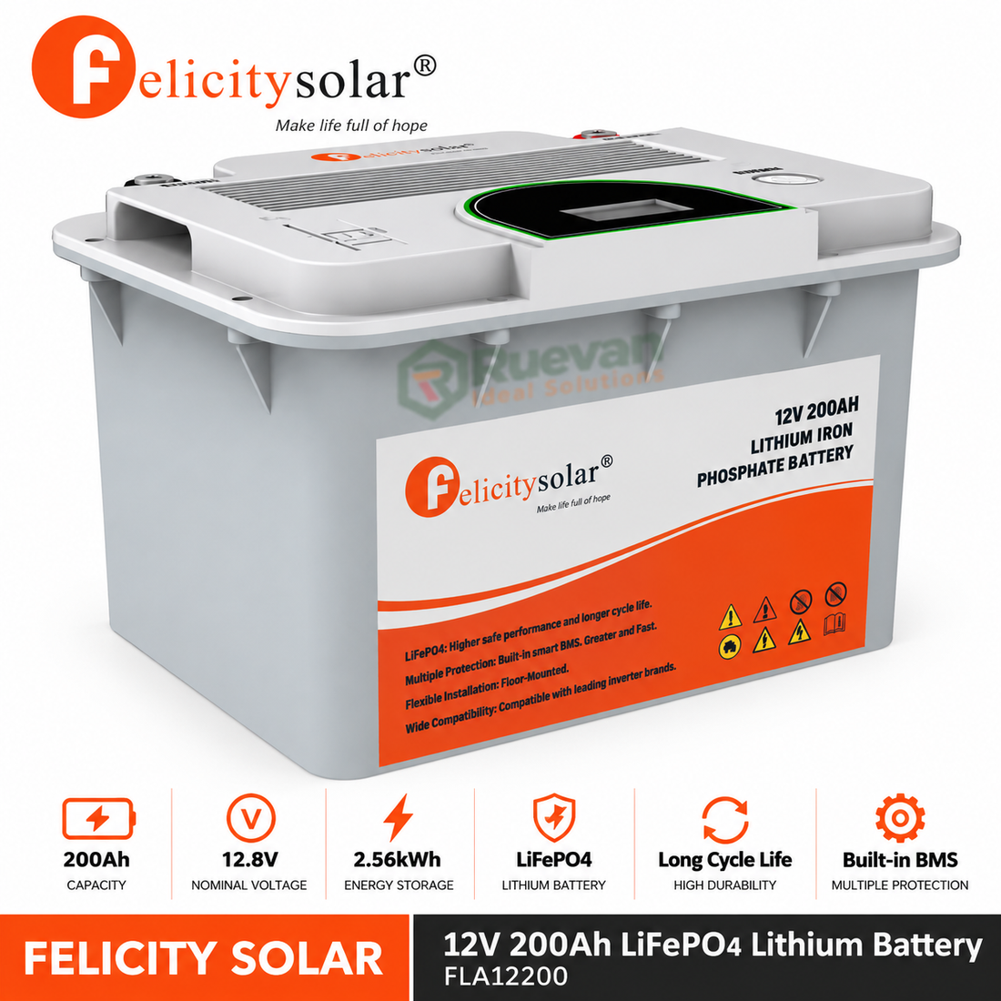 2.56kwh Felicity Solar 12V 200Ah Lithium Battery – FLA12200