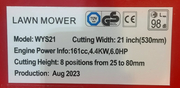 21" Briggs & Stratton Lawn Mower 6hp 161cc Self Propelled WYS21