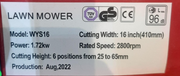 16" Briggs & Stratton Lawn Mower 3.5hp 125cc Hand Push WYS16
