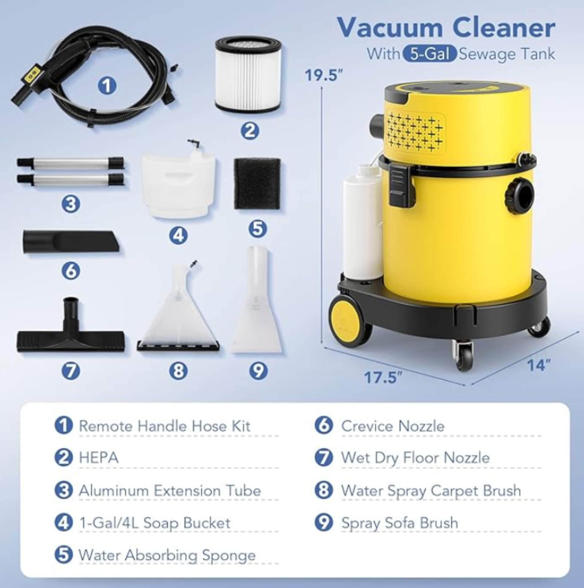 20L 4-in-1 Carpet Vacuum Cleaner Cars Seats & Sofa Commercial - Image 5