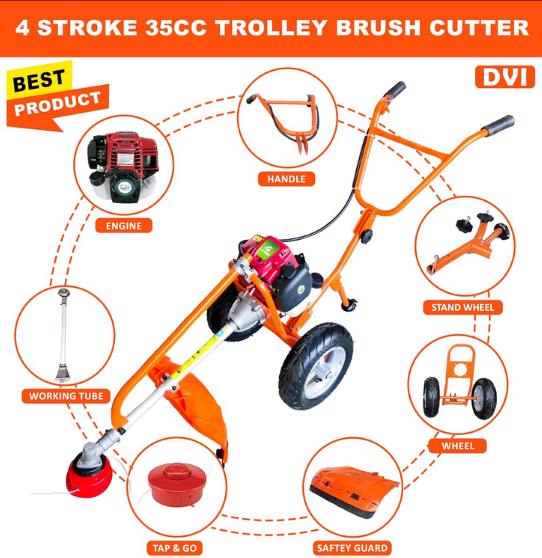 Trolley Brush Cutter 4 Stroke 2 Blades Hawk King HKWB008 - Image 3