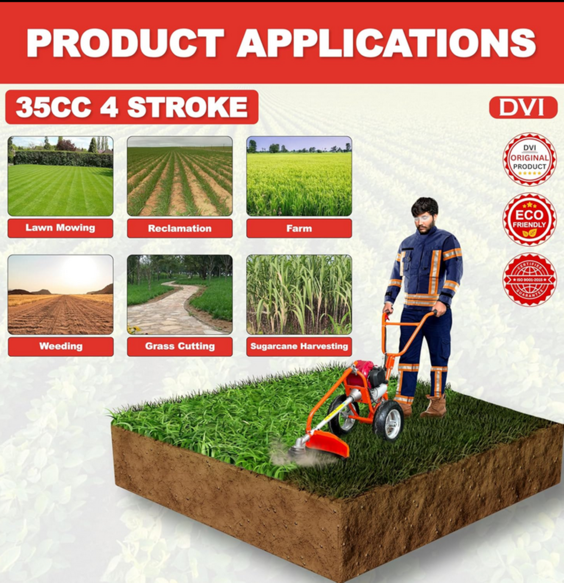 Trolley Brush Cutter 4 Stroke 2 Blades Hawk King HKWB008 - Image 6