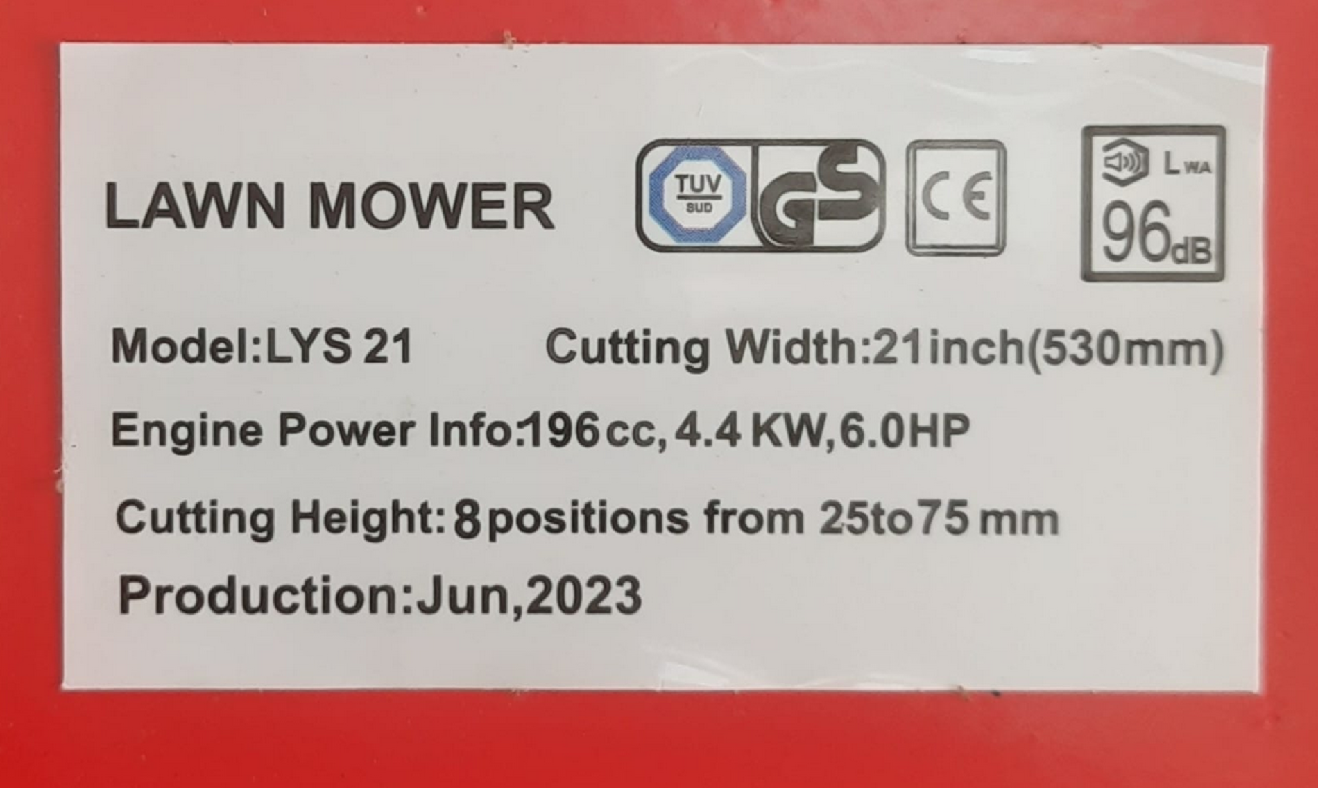 21" 6hp 196cc Self Propelled Loncin Germany Lawn Mower LYS21 - Image 2